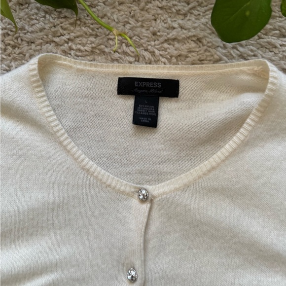 Vintage Express Cream Angora & Wool Blend Cardigan sweater  Rhinestone Buttons - Picture 5 of 7